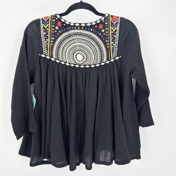 Rip Curl Fantasy Cardigan black gauze material embroidered open front size L - Picture 2 of 9